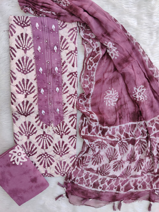 NEW LAUNCH            Exclusive Unstitched Cotton Neck Work Suits with Chiffon Dupatta