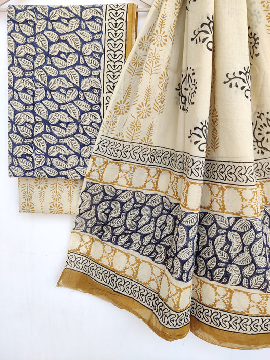 KALAMKARI Cotton Block Printed Cotton Suit with Mulmul Cotton Dupatta