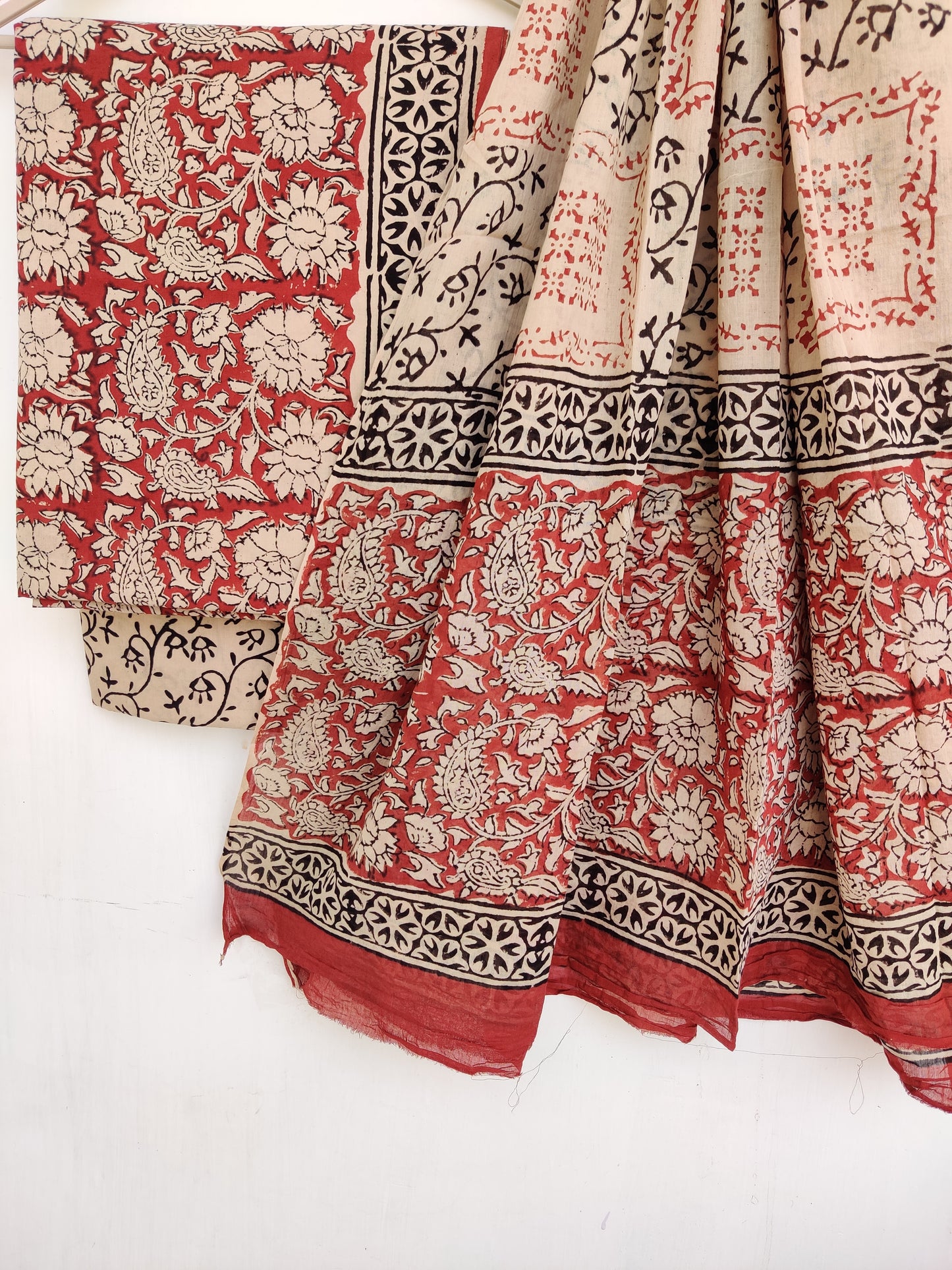 KALAMKARI Cotton Block Printed Cotton Suit with Mulmul Cotton Dupatta