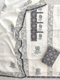 ELEGANT COTTON SCHIFFLI HAKUBA EMBROIDERY MUGHAL BUTA NECK WORK SUIT SET WITH MULMUL DUPATTA