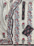 ELEGANT COTTON SCHIFFLI HAKUBA EMBROIDERY MUGHAL BUTA NECK WORK SUIT SET WITH MULMUL DUPATTA