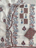 ELEGANT COTTON SCHIFFLI HAKUBA EMBROIDERY MUGHAL BUTA NECK WORK SUIT SET WITH MULMUL DUPATTA