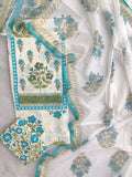 JAIPURI PRINTED  NECK WORK SUITS WITH KOTA DORIA DUPATTA
