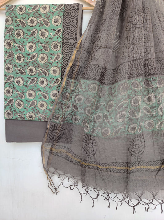 (VANASPATI) Block Printed Cotton Suit with Cotton Kota Doria dupattaa