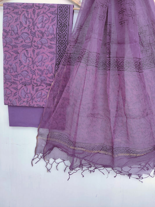(VANASPATI) Block Printed Cotton Suit with Cotton Kota Doria dupattaa