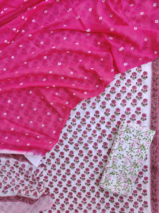 Hand Block Printed Cotton Suits with Mulmul Bandhej Dupatta