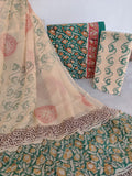 (KALAMKARI) HAND BLOCK PRINTED COTTON SUIT WITH PURE CHIFFON DUPATTA