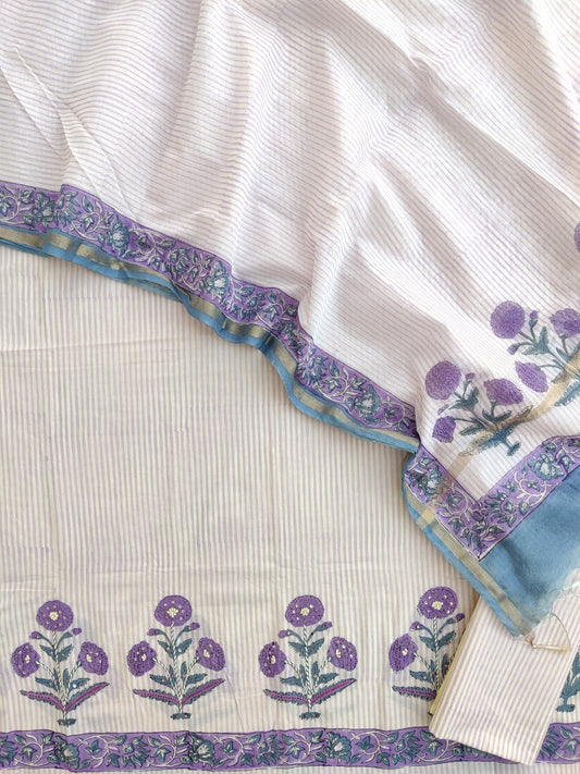 Hand Block Printed Cotton Suit with Mul Chanderi Dupatta