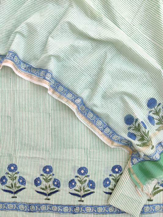 Hand Block Printed Cotton Suit with Mul Chanderi Dupatta
