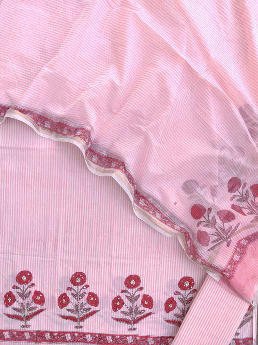 Hand Block Printed Cotton Suit with Mul Chanderi Dupatta