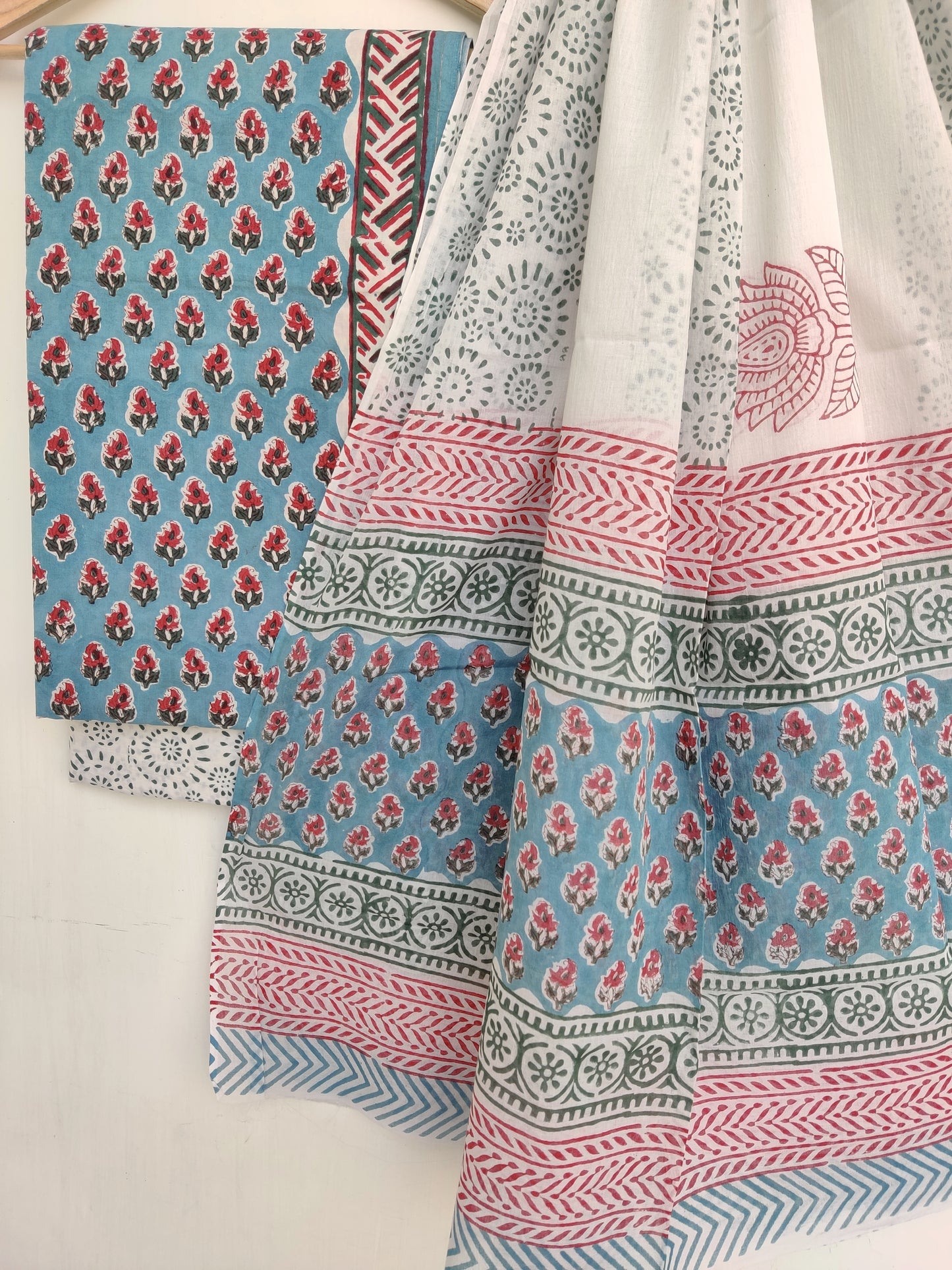 Hand Block Printed Cotton Suit With Mulmul Cotton Dupatta