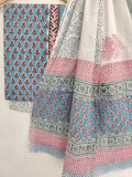 Hand Block Printed Cotton Suit With Mulmul Cotton Dupatta