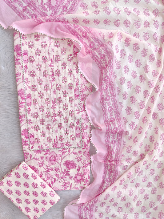 EXCLUSIVE HAND BLOCK PRINTED COTTON SUIT WITH COTTON DUPATTA