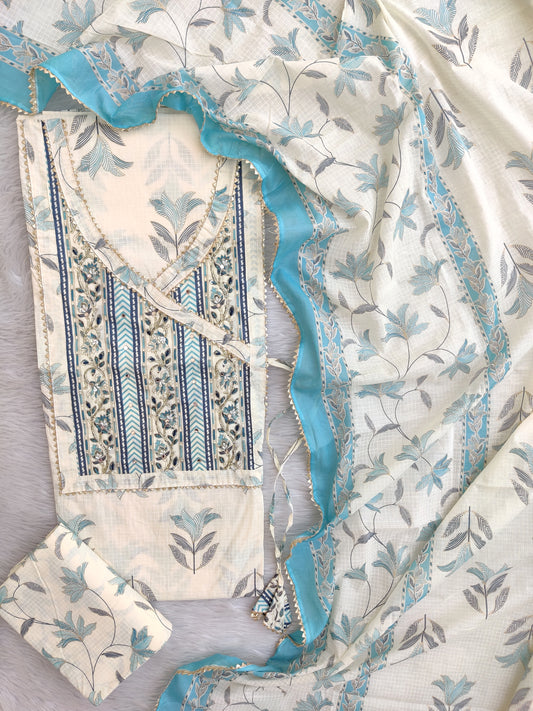 EXCLUSIVE HAND BLOCK PRINTED COTTON SUIT WITH COTTON DUPATTA