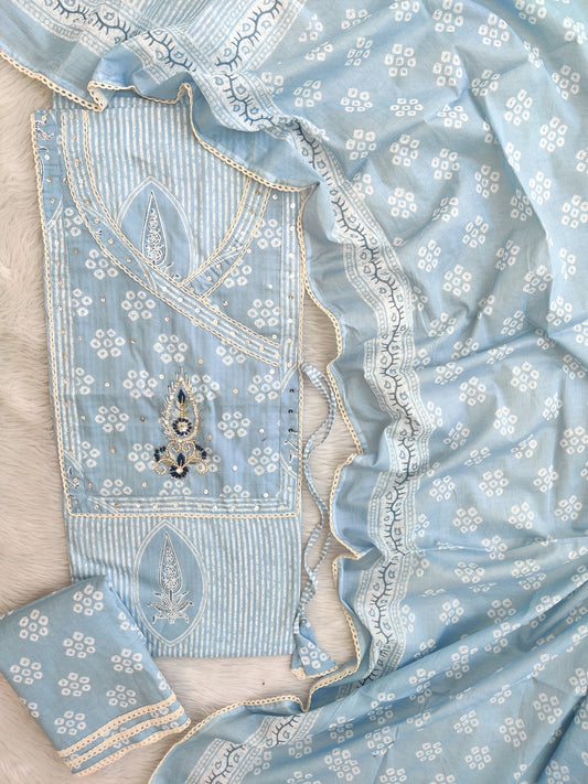 EXCLUSIVE HAND BLOCK PRINTED COTTON SUIT WITH COTTON DUPATTA