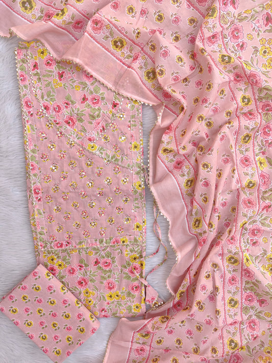 EXCLUSIVE HAND BLOCK PRINTED COTTON SUIT WITH COTTON DUPATTA