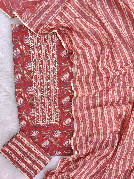 EXCLUSIVE HAND BLOCK PRINTED COTTON SUIT WITH COTTON DUPATTA