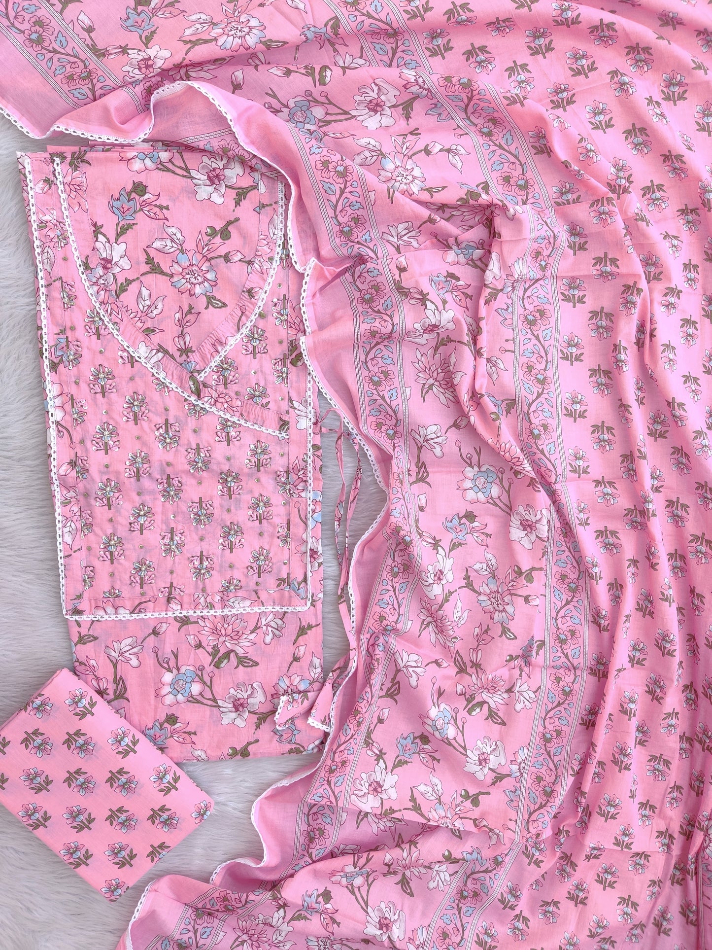 EXCLUSIVE HAND BLOCK PRINTED COTTON SUIT WITH COTTON DUPATTA