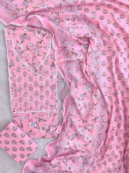 EXCLUSIVE HAND BLOCK PRINTED COTTON SUIT WITH COTTON DUPATTA