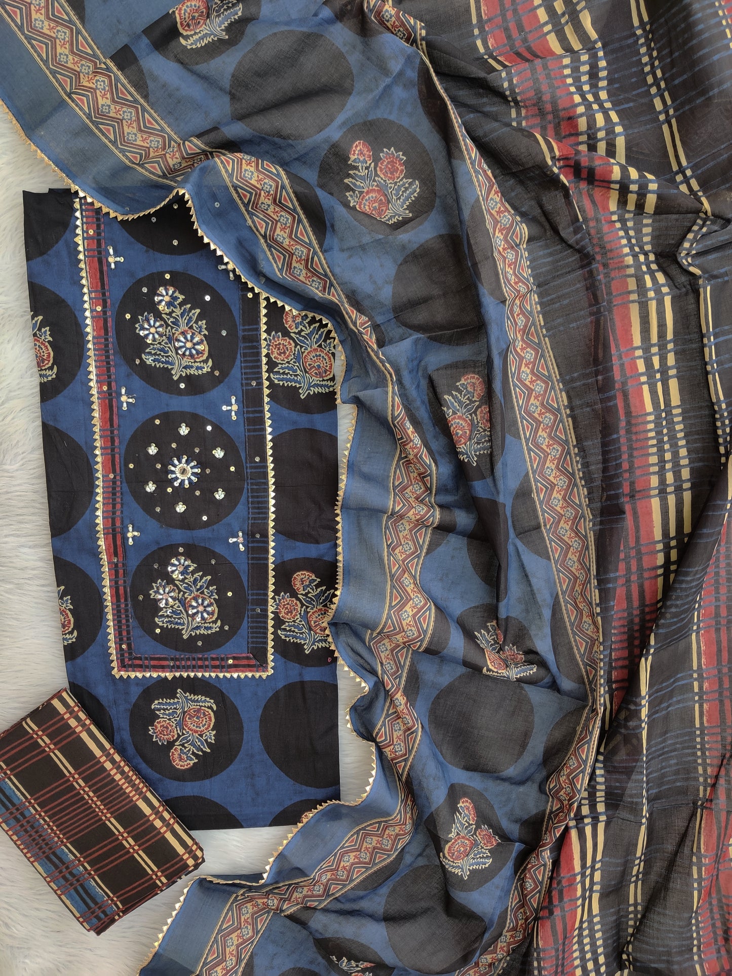 EXCLUSIVE HAND BLOCK PRINTED COTTON SUIT WITH COTTON DUPATTA