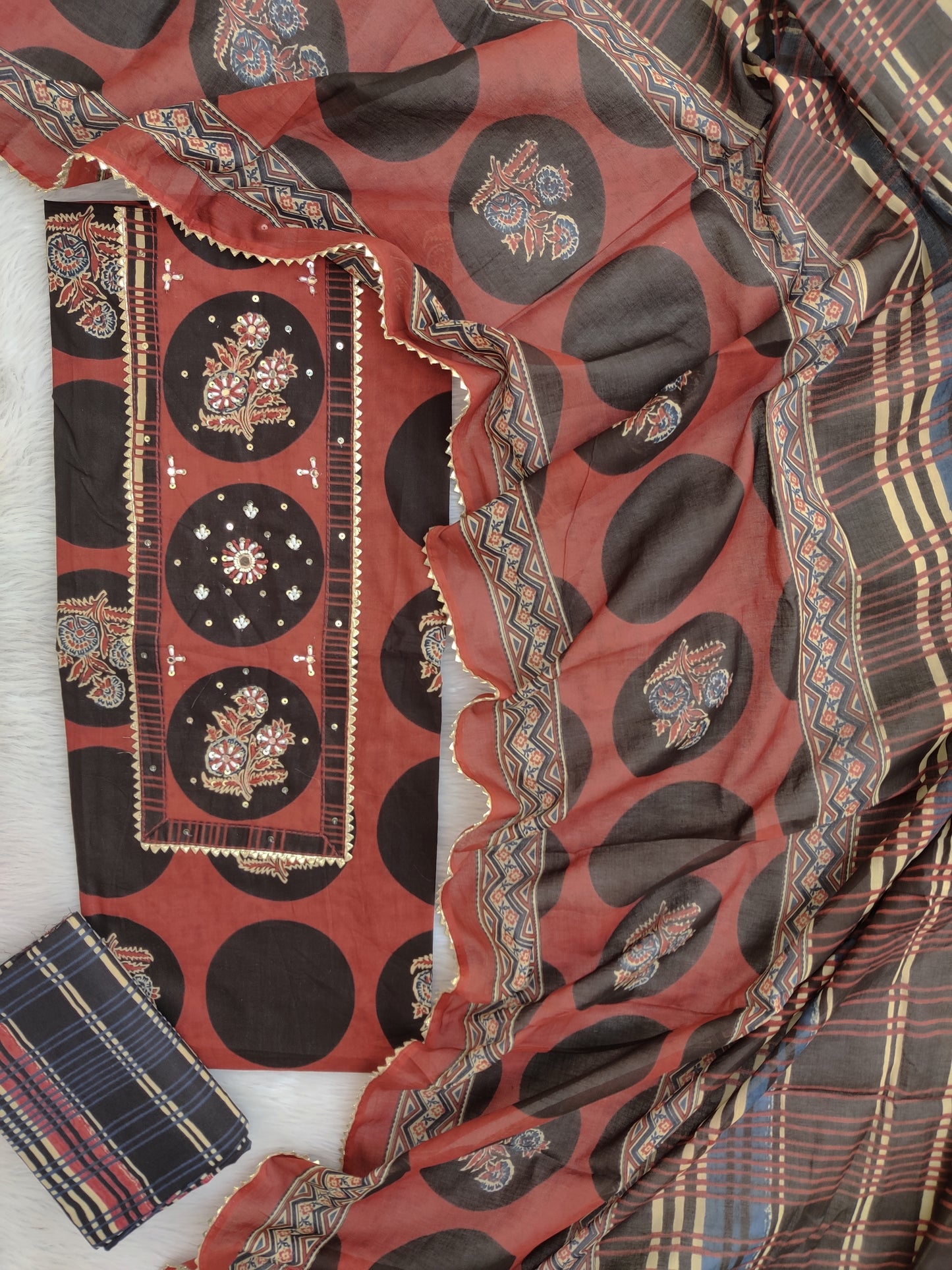 EXCLUSIVE HAND BLOCK PRINTED COTTON SUIT WITH COTTON DUPATTA