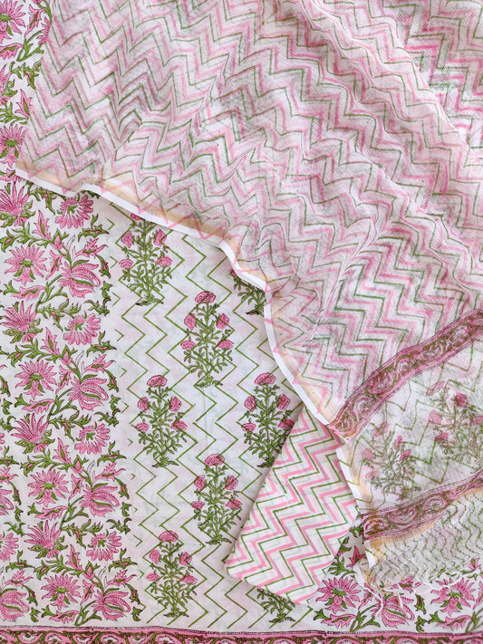 PANEL Hand Block Printed Cotton Suit with Cotton Kota Doria dupatta