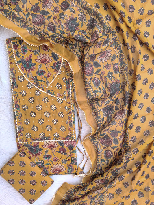 EXCLUSIVE HAND BLOCK PRINTED COTTON SUIT WITH COTTON DUPATTA