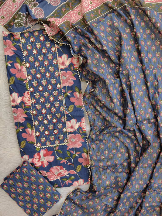 EXCLUSIVE HAND BLOCK PRINTED COTTON SUIT WITH COTTON DUPATTA