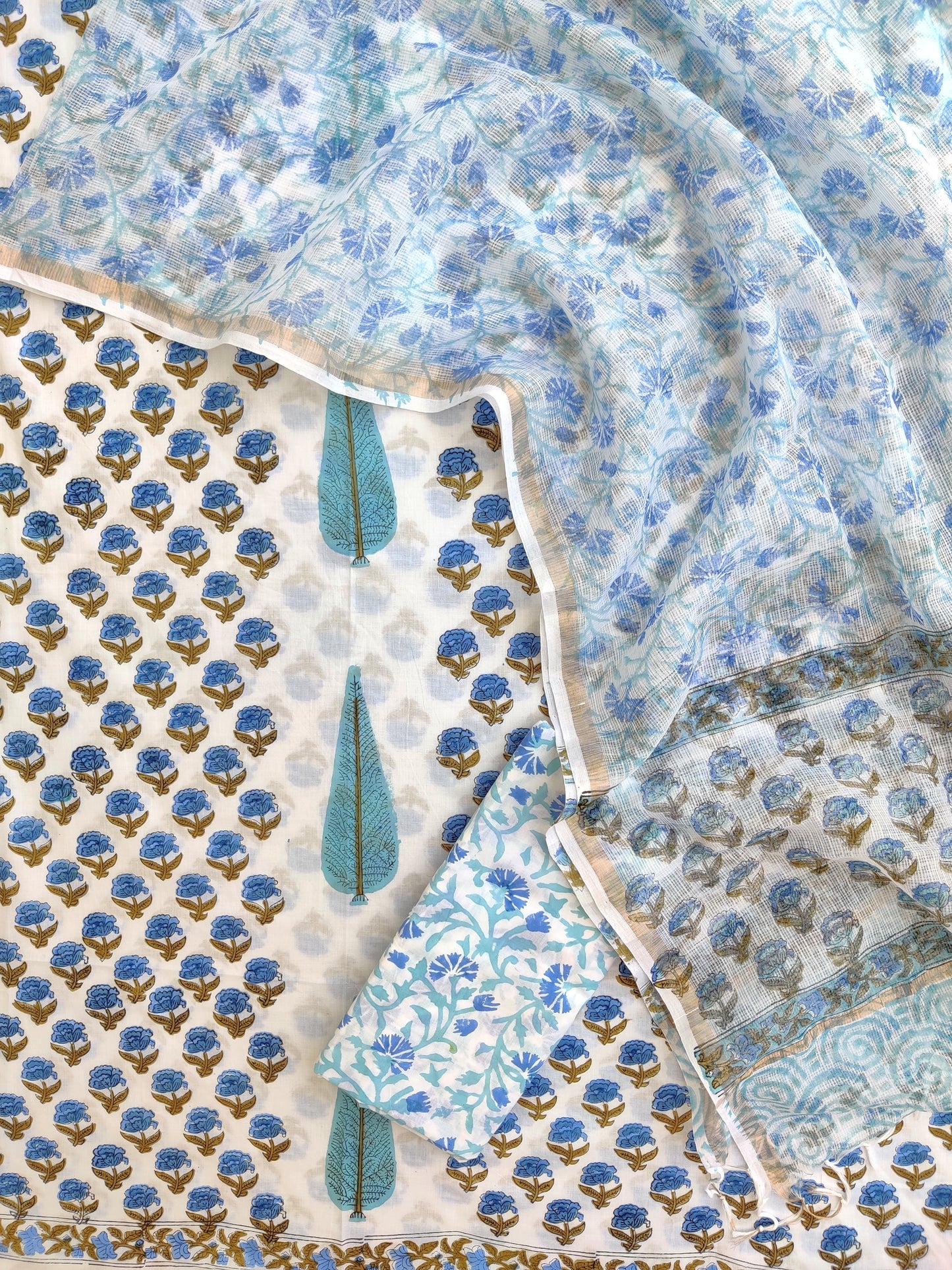 PANEL Hand Block Printed Cotton Suit with Cotton Kota Doria dupatta