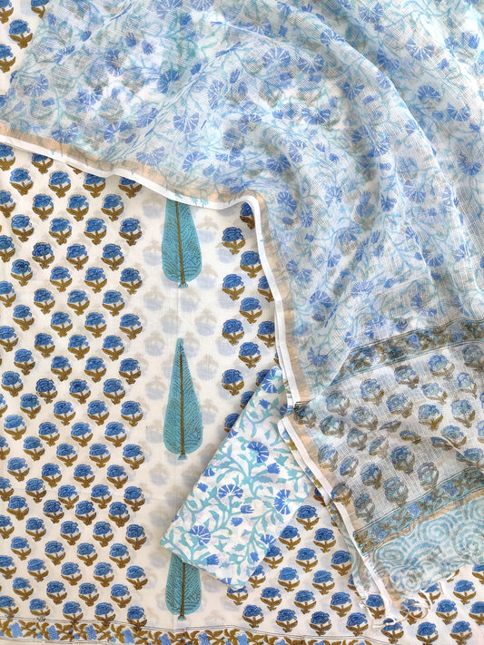 PANEL Hand Block Printed Cotton Suit with Cotton Kota Doria dupatta