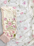 JAIPURI PRINTED  NECK WORK SUITS WITH KOTA DORIA DUPATTA
