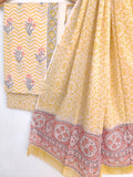 Hand Block Printed Cotton Suit With Mulmul Cotton Dupatta