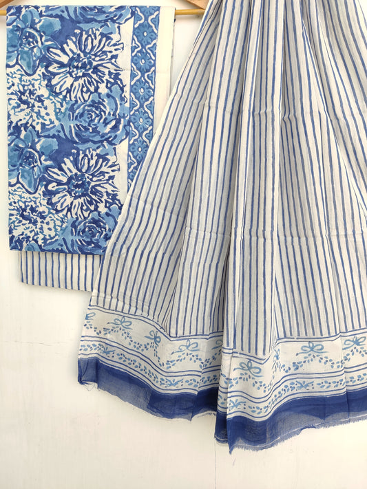 Hand Block Printed Cotton Suit With Mulmul Cotton Dupatta