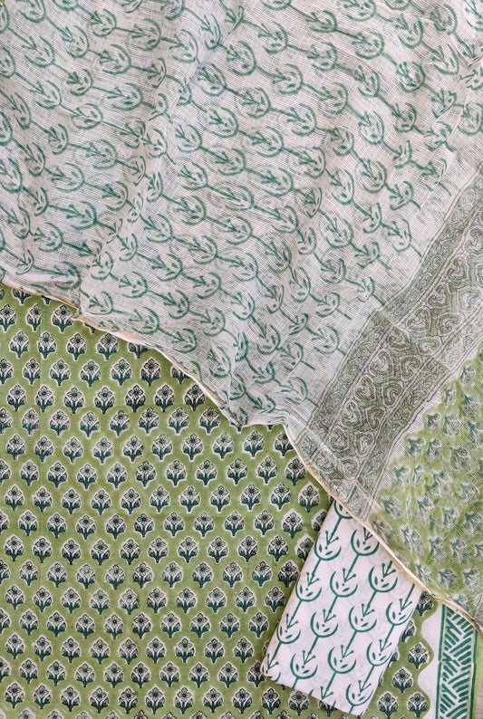 Hand Block Printed Cotton Suit with Cotton Kota Doria dupatta