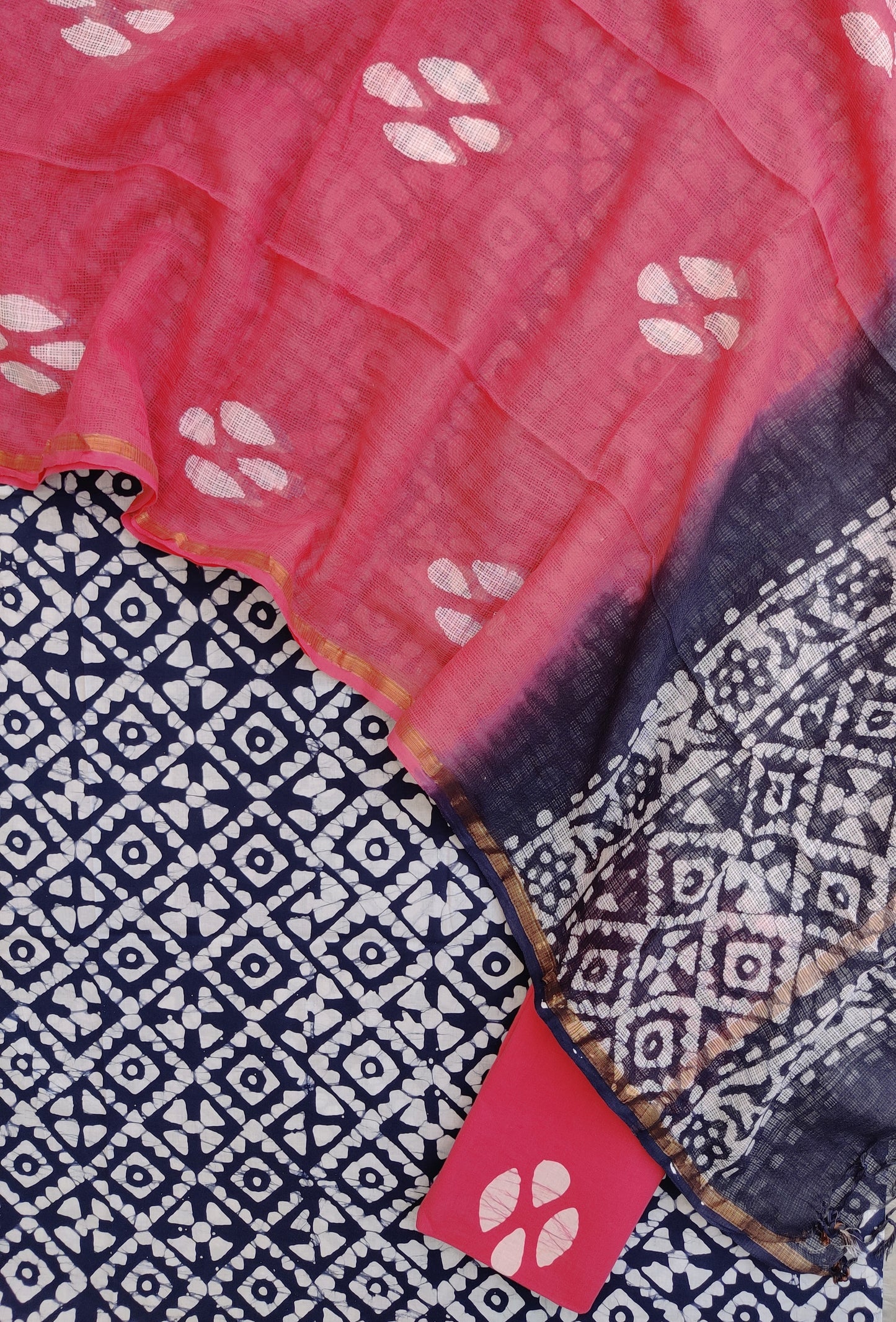 Hand Block Printed Cotton Suit with Cotton Kota Doria dupatta