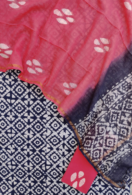 Hand Block Printed Cotton Suit with Cotton Kota Doria dupatta