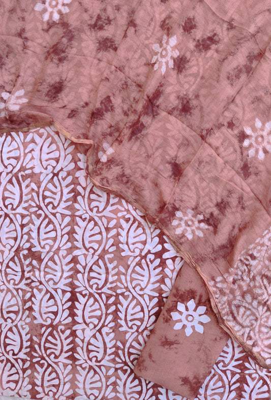 Hand Block Printed Cotton Suit with Cotton Kota Doria dupatta