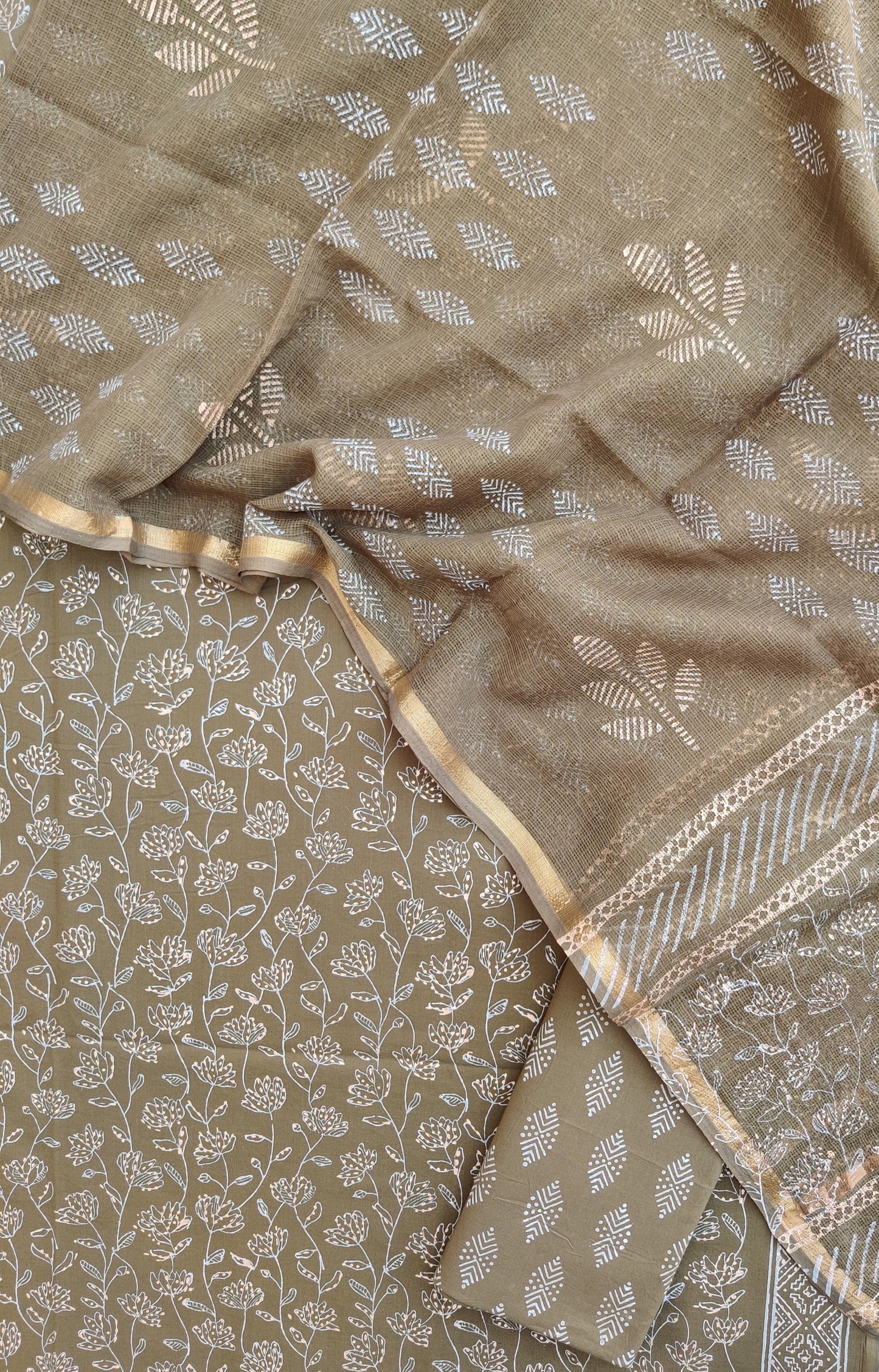 Hand Block Printed Cotton Suit with Cotton Kota Doria dupatta