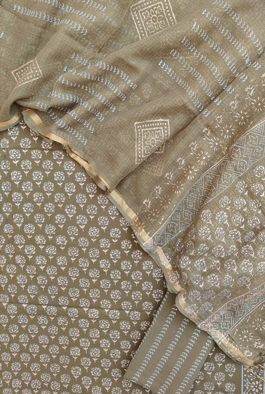 Hand Block Printed Cotton Suit with Cotton Kota Doria dupatta