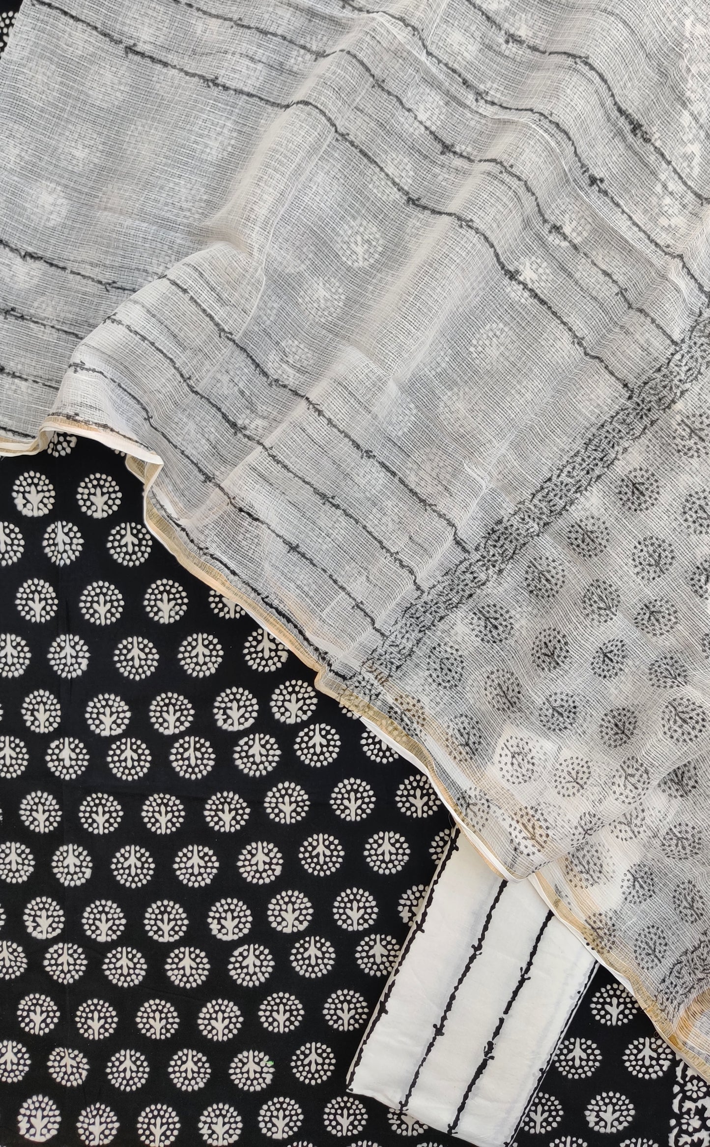 Hand Block Printed Cotton Suit with Cotton Kota Doria dupatta