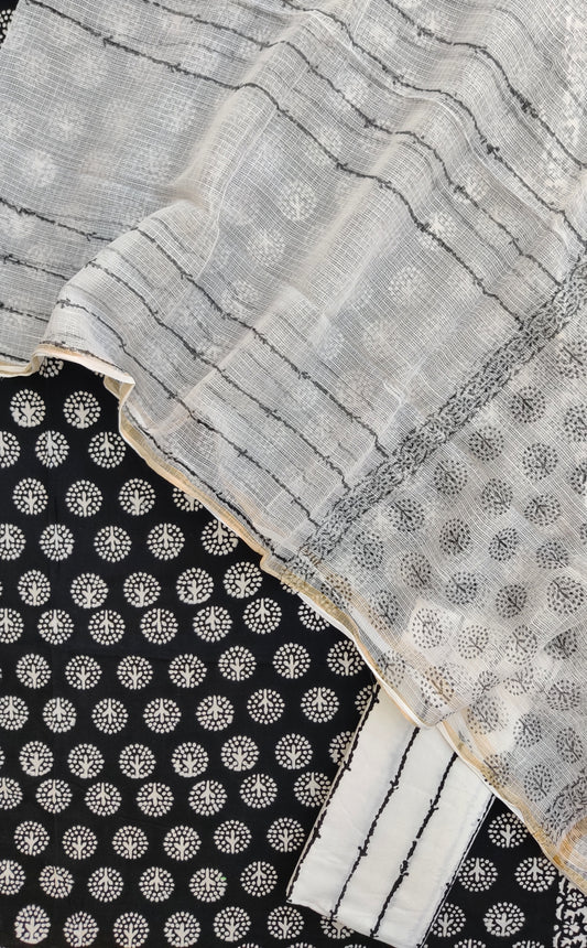 Hand Block Printed Cotton Suit with Cotton Kota Doria dupatta