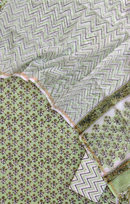 Hand Block Printed Cotton Suit with Cotton Kota Doria dupatta