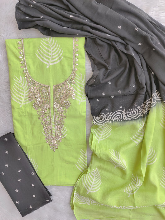 FLORAL PRINTED COTTON GOTA PATTI SUIT WITH COTTON DUPATTA