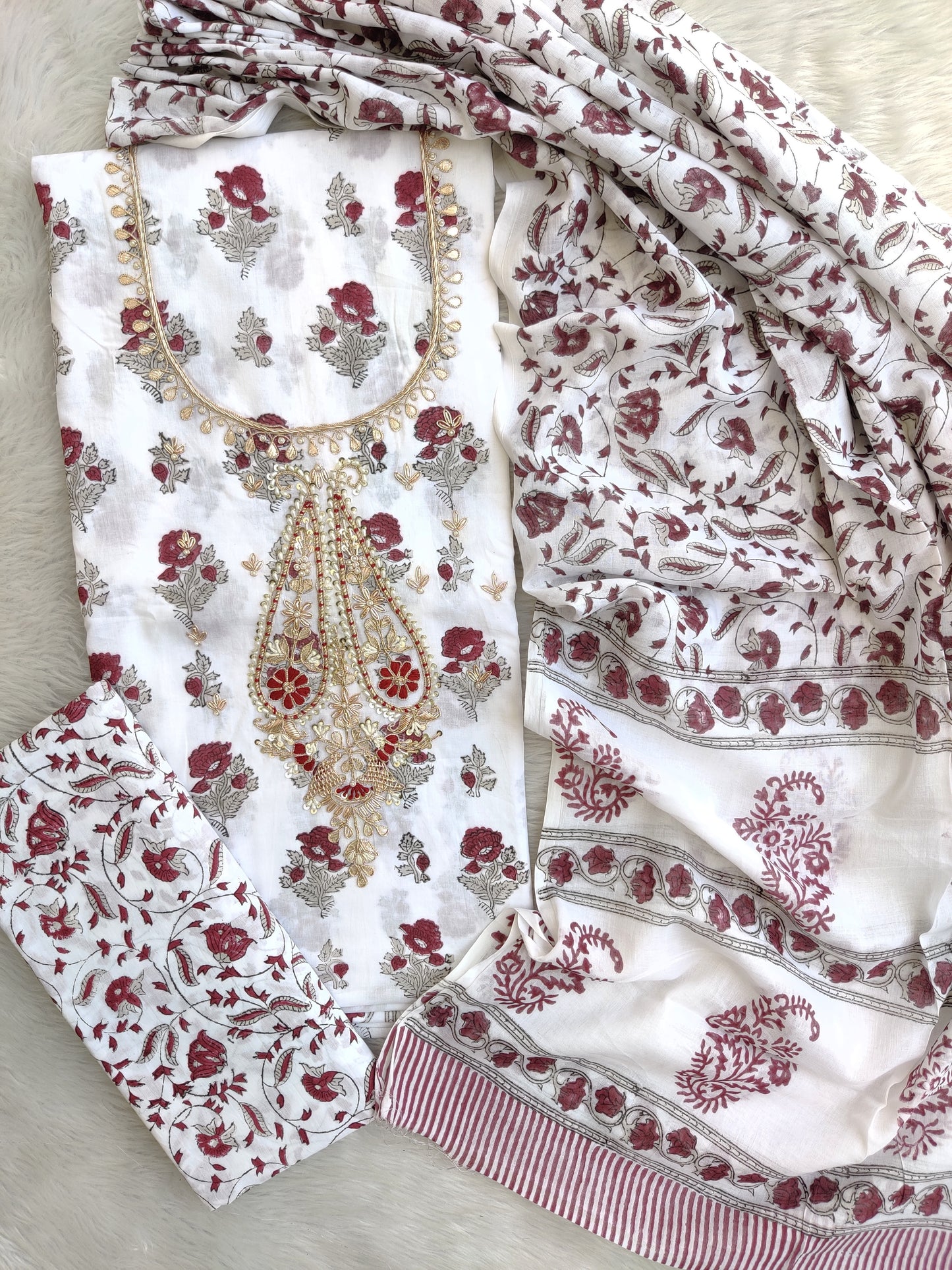 FLORAL PRINTED COTTON GOTA PATTI SUIT WITH COTTON DUPATTA