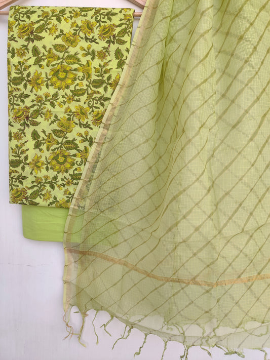 BLOCK PRINTED COTTON SUIT WITH LEHRIYA KOTA DORIA DUPATTA