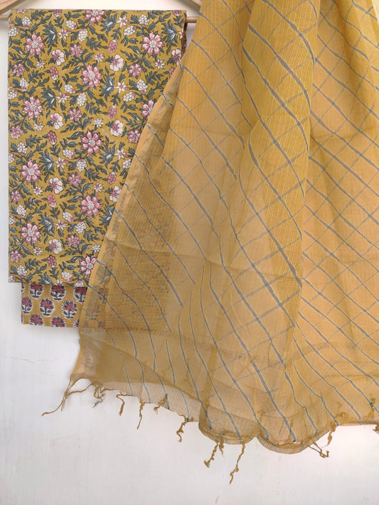 BLOCK PRINTED COTTON SUIT WITH LEHRIYA KOTA DORIA DUPATTA