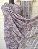 Hand Block Printed Cotton Suit With Mulmul Cotton Dupatta