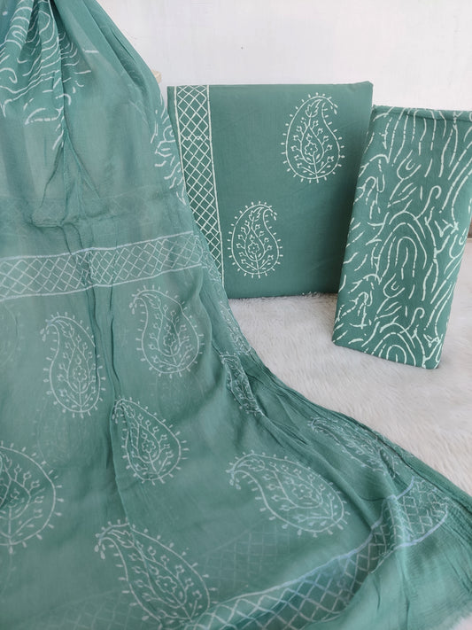 HAND BLOCK PRINTED COTTON SUIT WITH PURE CHIFFON DUPATTA