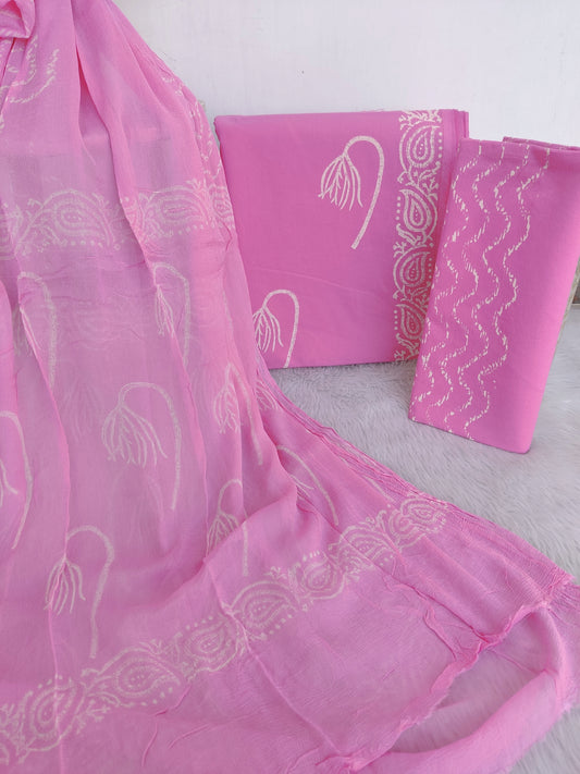 HAND BLOCK PRINTED COTTON SUIT WITH PURE CHIFFON DUPATTA