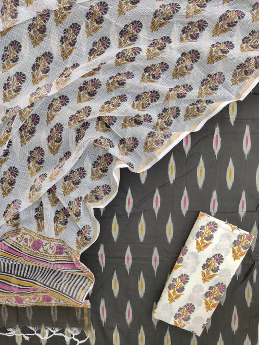 Handloom Weave Ikat Suit with Kota Doria Dupatta